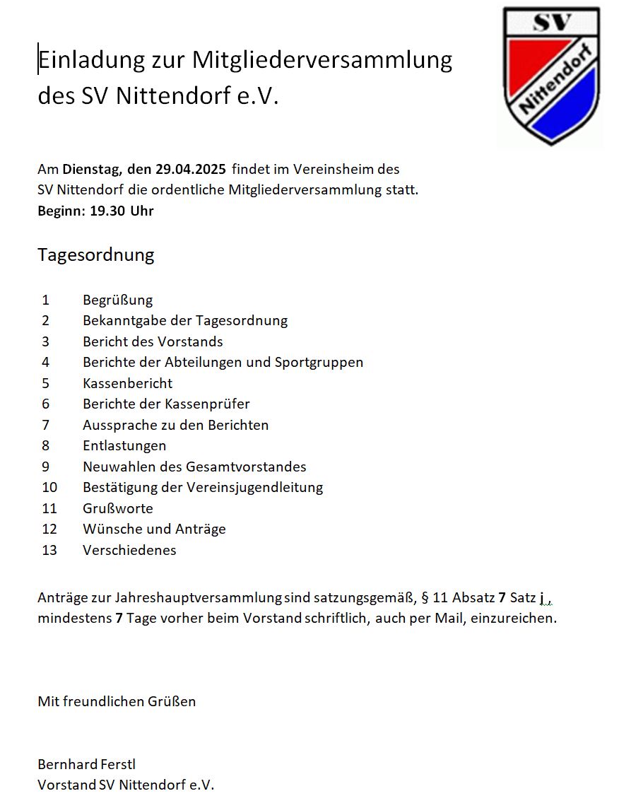 Einladung JHV